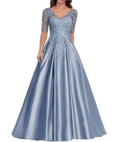 Mother of The Bride Dresses for Wedding Satin Formal Evening Dress Lace Appliques Wedding Guest Prom Dresses Blue $37.60 Dresses