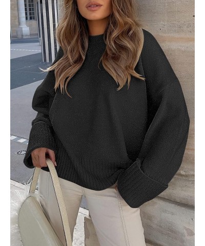 Women's Crewneck Long Sleeve Oversized Fuzzy Knit Chunky Warm Pullover Sweater Top Black $30.77 Sweaters