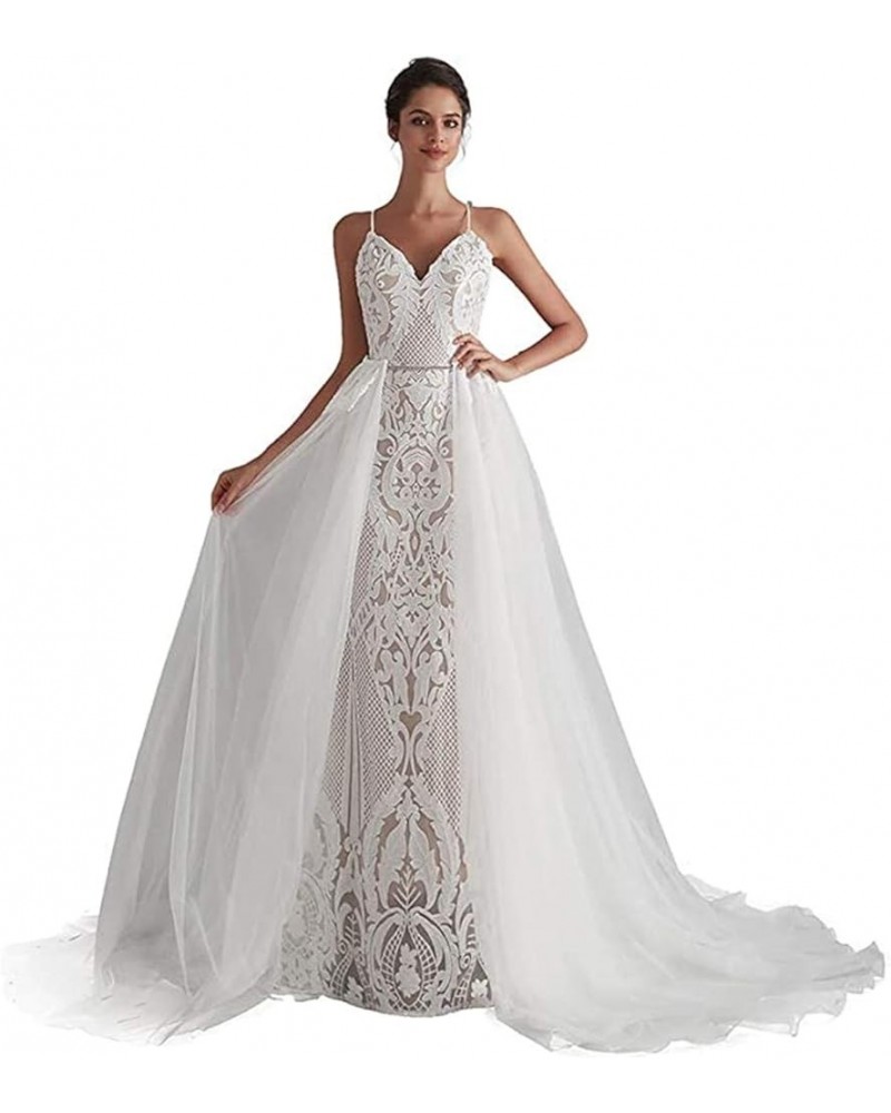 Strapless Sweetheart Neck Special Sequined Mermaid Evening Dress Wedding Gowns White-nude With Detachable Train $83.70 Dresses