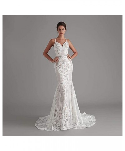 Strapless Sweetheart Neck Special Sequined Mermaid Evening Dress Wedding Gowns White-nude With Detachable Train $83.70 Dresses