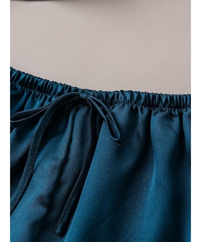 Women's Sexy Silk Satin Ruffled Pajamas Sets Cami Shorts Sets Sleepwear Teal Blue $15.00 Sleep & Lounge