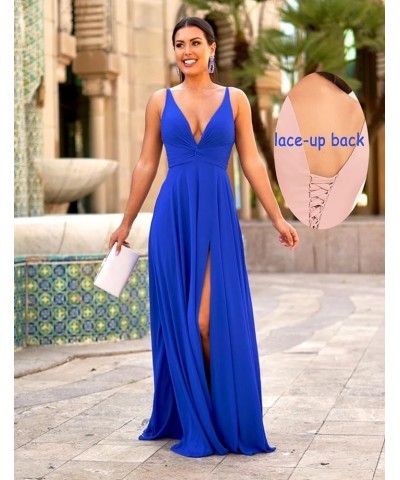 Deep V Neck Chiffon Bridesmaid Dresses with Slit Pockets Long Twisted Front Formal Evening Prom Dress Silver $22.14 Dresses