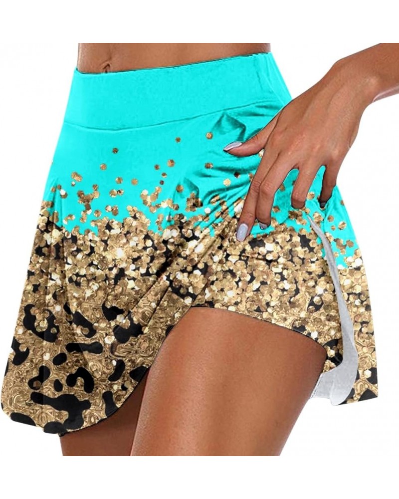 Womens Daily Casual Workout Printed Skirt Tennis Yoga Sport Active Skirt Shorts Skirt Laye Skirt Blue-4 $8.62 Skirts