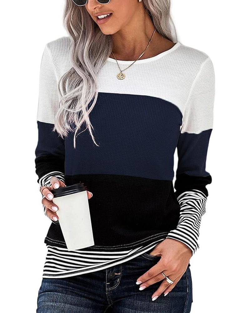 Women's Long Sleeve Shirts Square Henley Neck Trendy Clothes Tops Tunic 2-navy-blue $11.99 Tops