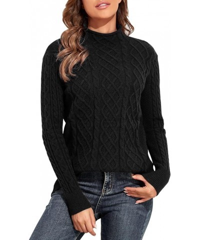 Women's Tunic Sweater Cable Knit Mock Neck Pullover Long Sweater Tops Black $24.29 Sweaters