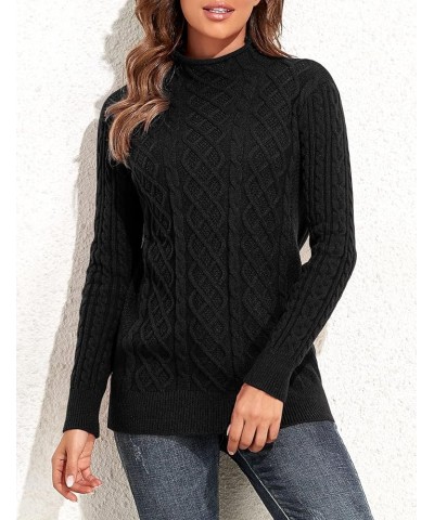 Women's Tunic Sweater Cable Knit Mock Neck Pullover Long Sweater Tops Black $24.29 Sweaters