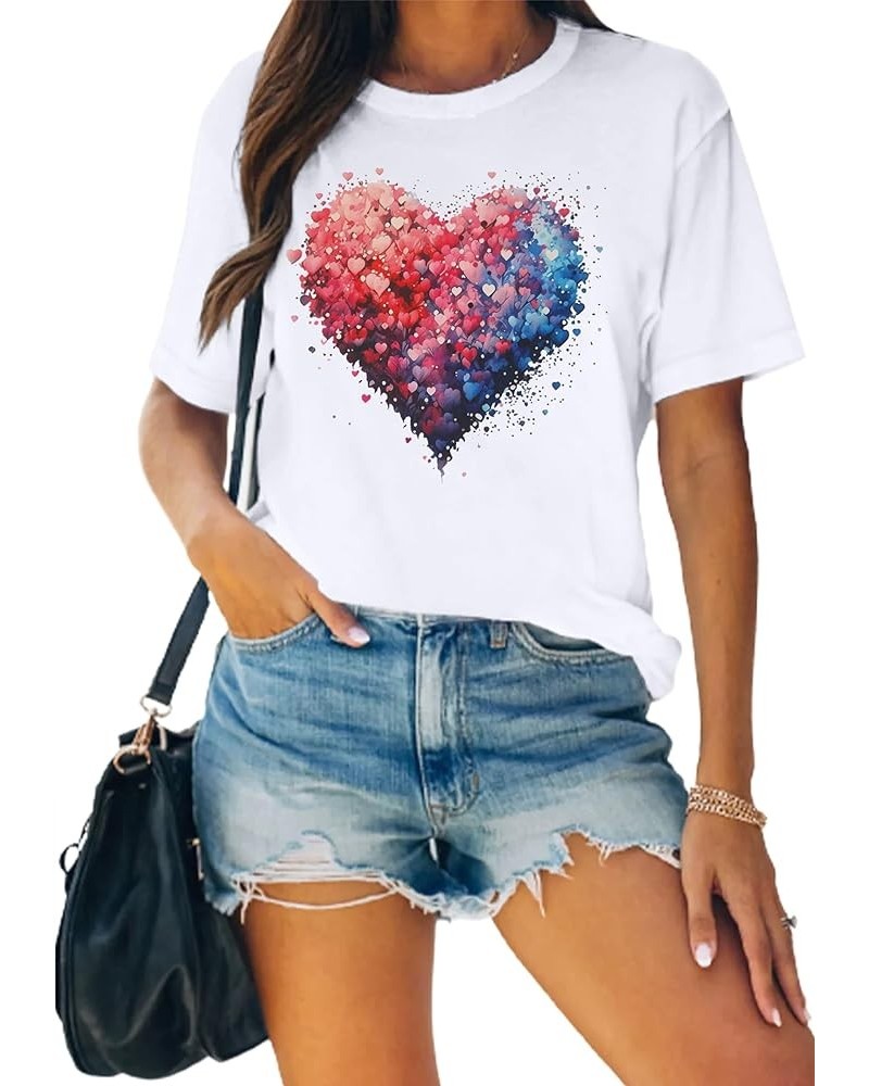 Womens Valentine's Day Shirts Cute Love Heart Tshirts Funny Teen Girl's Valentines Short Sleeve White1 $8.09 T-Shirts