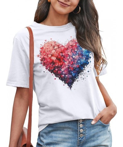 Womens Valentine's Day Shirts Cute Love Heart Tshirts Funny Teen Girl's Valentines Short Sleeve White1 $8.09 T-Shirts
