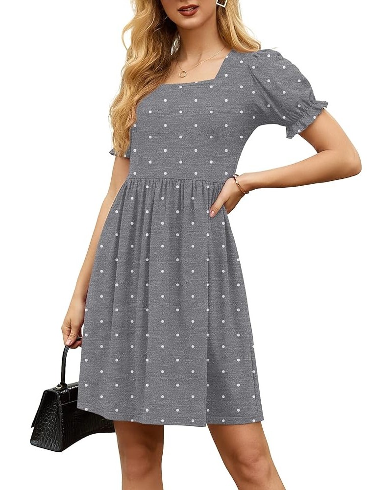 Womens Summer Dresses Square Neck Ruffle Puff Sleeve A-Line Casual Mini Dress 03 Dot Gray $16.40 Dresses