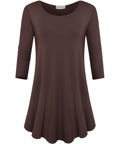 Womens 3/4 Sleeve Loose Fit Swing Tunic Tops Basic T Shirt Coffee $10.59 Tops