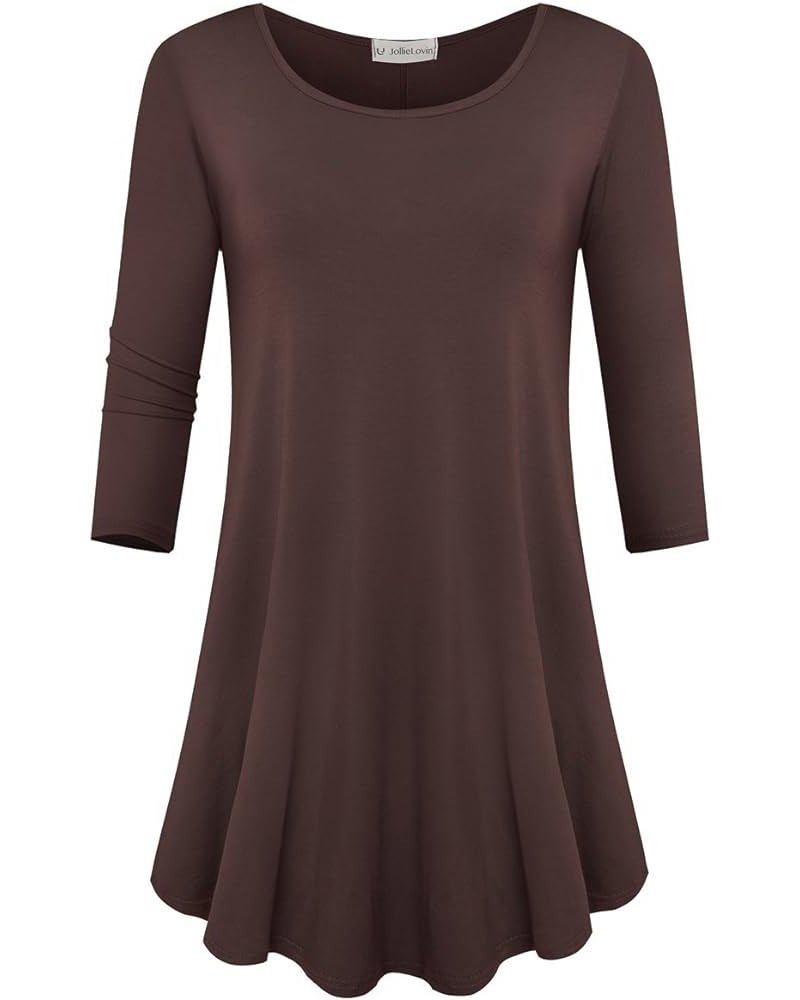 Womens 3/4 Sleeve Loose Fit Swing Tunic Tops Basic T Shirt Coffee $10.59 Tops