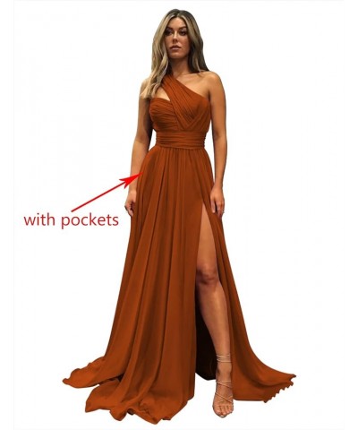 Women's One Shoulder Prom Dresses with Pockets Long Slit A-Line Pleated Chiffon Formal Evening Gowns Pink $18.45 Dresses