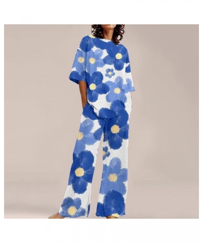 Short Sleeve Pajamas for Women Set Soft Sleepwear Capri Pants Pj Set Fall Fashion Colorblock Floral Nightwear Lounge Sets 07_...