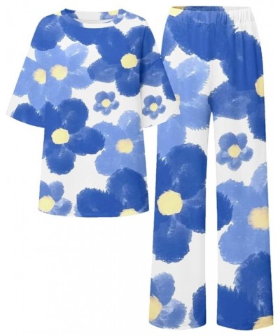 Short Sleeve Pajamas for Women Set Soft Sleepwear Capri Pants Pj Set Fall Fashion Colorblock Floral Nightwear Lounge Sets 07_...