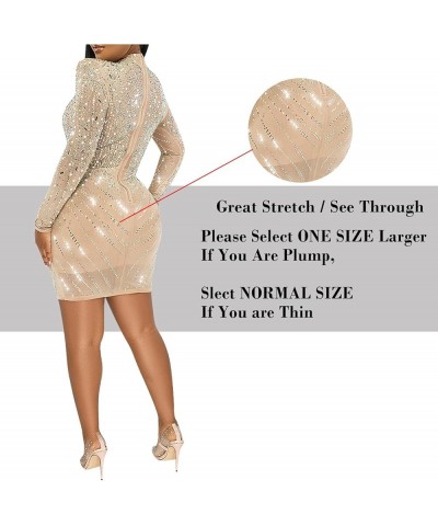 Women Sexy Dresses for Club Night Rhinestone Hot Drilling Process Bodycon Party Club Night Out Dress I-beige $21.81 Dresses
