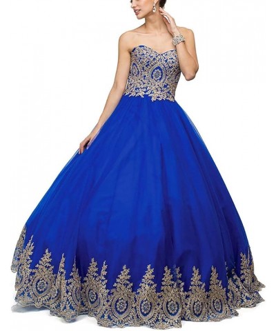 Ball Gown Sweet 16 Dress Quinceanera Formal Long Prom Dresses with Gold Applique Style3-royal Blue $36.40 Dresses