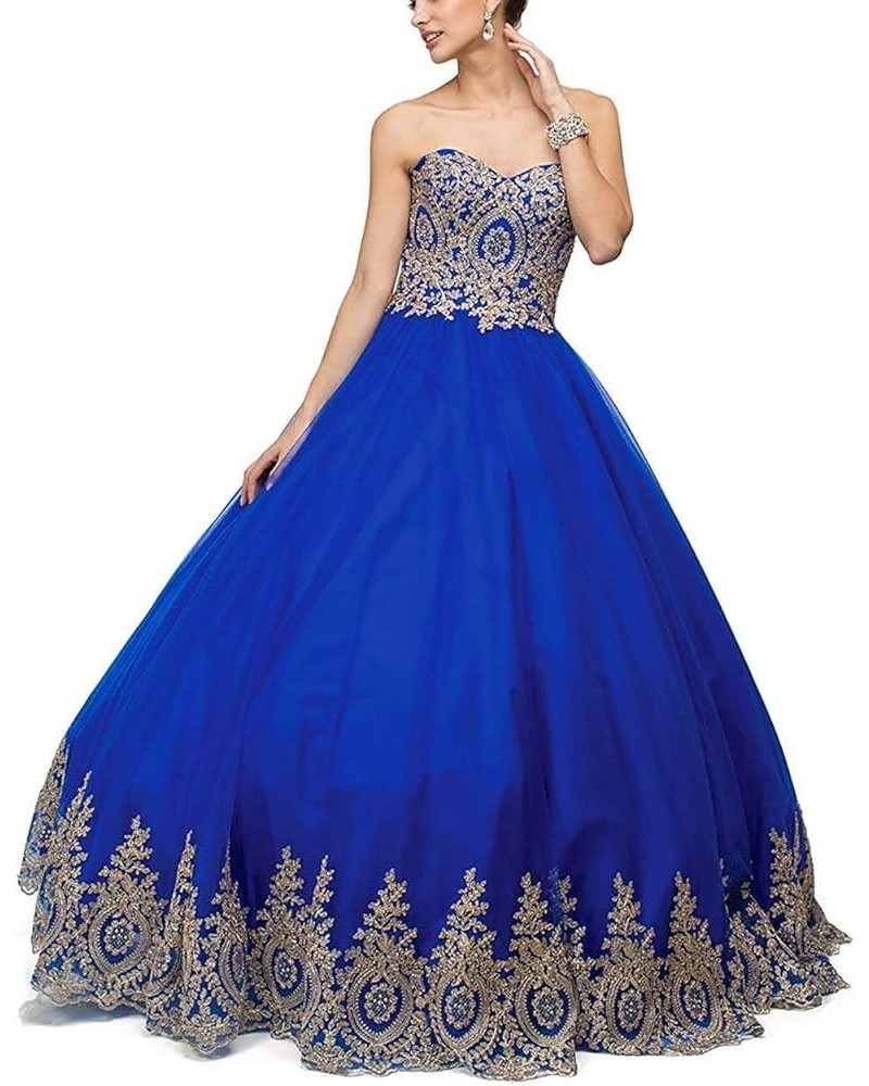 Ball Gown Sweet 16 Dress Quinceanera Formal Long Prom Dresses with Gold Applique Style3-royal Blue $36.40 Dresses