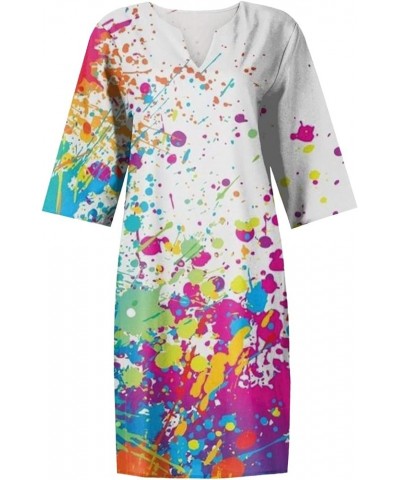 2023 Summer Dresses for Women Linen Floral Printed Dresses Solid Dress V Neck Dresses Casual Loose Dress with Pockets 16-hot ...