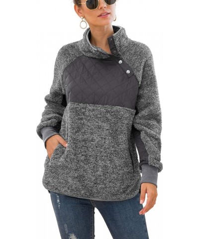 Women's Long Sleeves Quilt Coat Turtleneck Oblique Button Neck Fleece Pullover Coat Sweatshirts Outwear with Pocket Dark Gray...