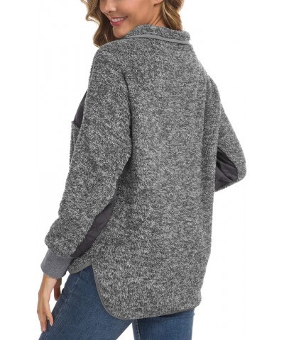 Women's Long Sleeves Quilt Coat Turtleneck Oblique Button Neck Fleece Pullover Coat Sweatshirts Outwear with Pocket Dark Gray...