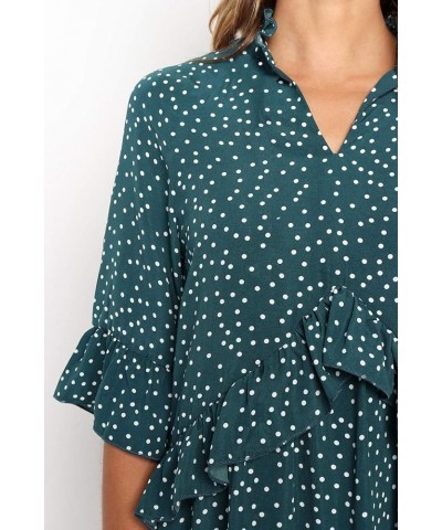 Women's Summer V Neck Ruffle Polka Dot Pocket Loose Swing Casual Short T-Shirt Dress Green $16.32 Dresses