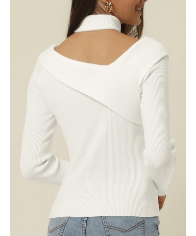 Women's Off Shoulder Sweater Long Sleeve Ribbed Knit Jumper Solid Pullover Top White $20.51 Sweaters