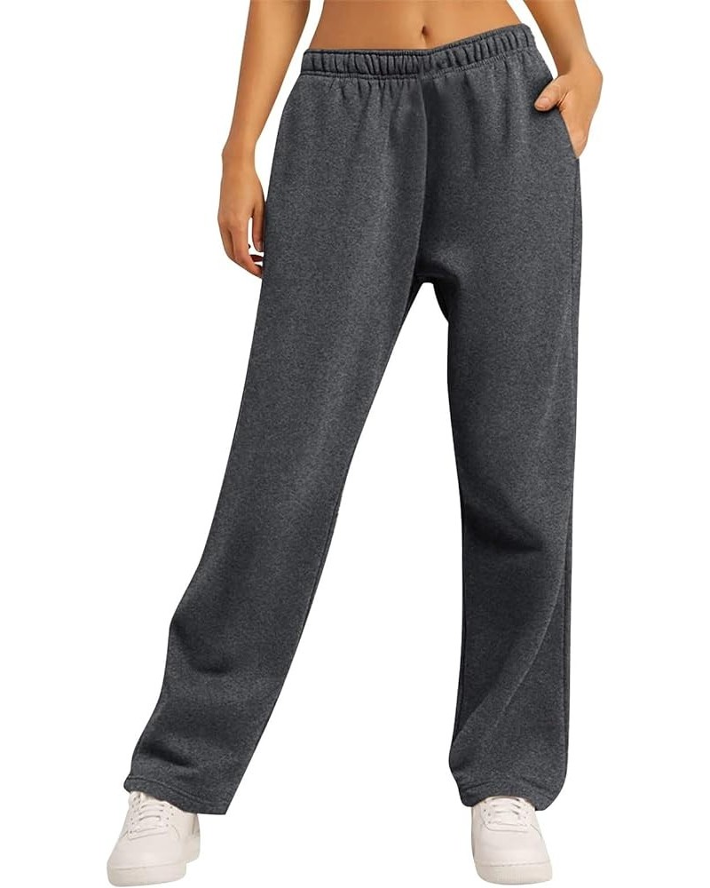 Pants for Women 2024 Trendy High Waisted Wide Leg Sweatshirt Pants Lounge Baggy Comfy Pajama Pants with Pockets 5e dark Gray ...