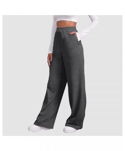 Pants for Women 2024 Trendy High Waisted Wide Leg Sweatshirt Pants Lounge Baggy Comfy Pajama Pants with Pockets 5e dark Gray ...