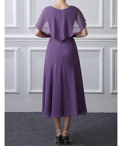 Bat Sleeves Mother of The Bride Dresses Tea Length Pleated Chiffon Cloak Formal Evening Gown for Wedding Peach $26.65 Dresses