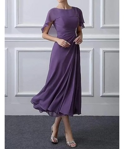 Bat Sleeves Mother of The Bride Dresses Tea Length Pleated Chiffon Cloak Formal Evening Gown for Wedding Peach $26.65 Dresses