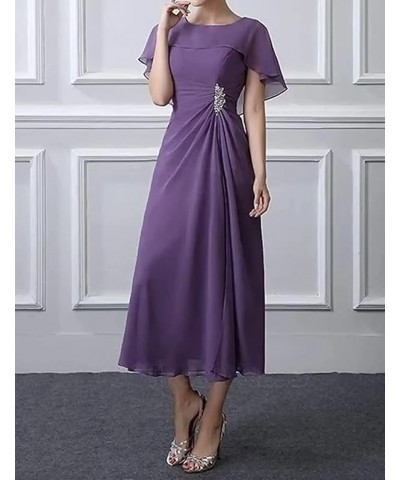 Bat Sleeves Mother of The Bride Dresses Tea Length Pleated Chiffon Cloak Formal Evening Gown for Wedding Peach $26.65 Dresses