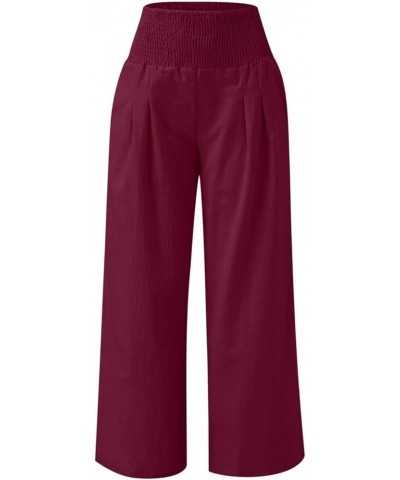 Women's Cotton Linen Wide Leg Pants Summer Casual High Waisted Boho Palazzo Pants Baggy Lounge Trousers w Pockets A1 red $6.9...