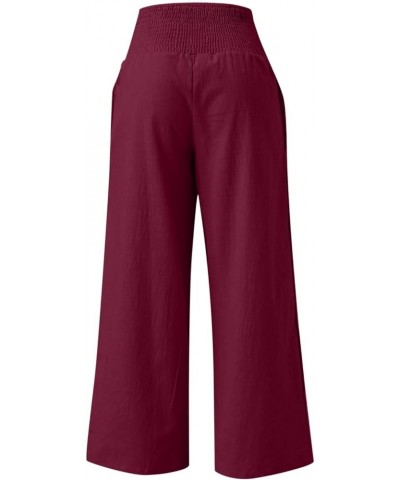 Women's Cotton Linen Wide Leg Pants Summer Casual High Waisted Boho Palazzo Pants Baggy Lounge Trousers w Pockets A1 red $6.9...