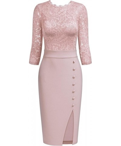 Women's Floral Lace Split Slim Cocktail Party Dress A-pink $14.30 Dresses