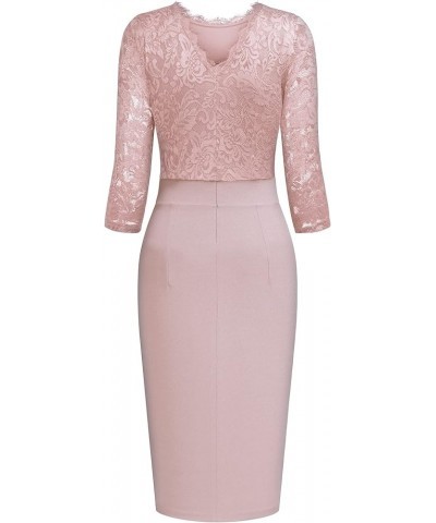 Women's Floral Lace Split Slim Cocktail Party Dress A-pink $14.30 Dresses