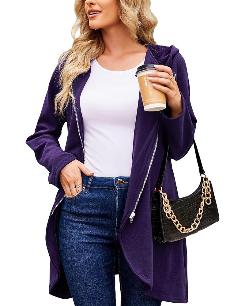 Women's Fleece Zip up Hoodies Long Thicken Outerwear Jacket Oversize Sweatshirts with Pockets Fleece Purple $9.45 Hoodies & S...