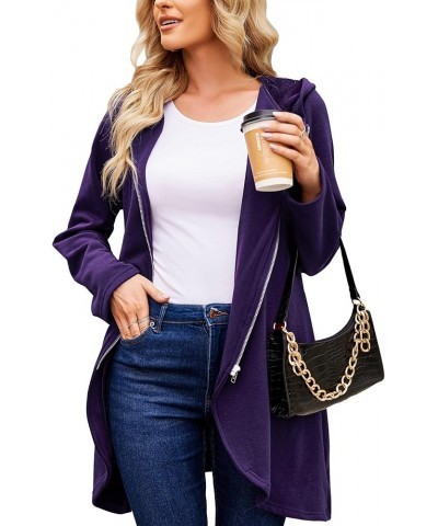 Women's Fleece Zip up Hoodies Long Thicken Outerwear Jacket Oversize Sweatshirts with Pockets Fleece Purple $9.45 Hoodies & S...