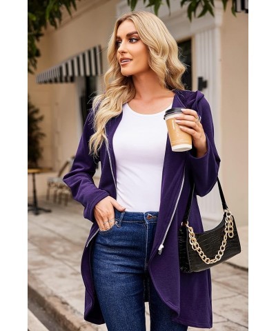 Women's Fleece Zip up Hoodies Long Thicken Outerwear Jacket Oversize Sweatshirts with Pockets Fleece Purple $9.45 Hoodies & S...