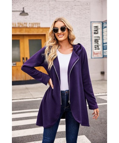 Women's Fleece Zip up Hoodies Long Thicken Outerwear Jacket Oversize Sweatshirts with Pockets Fleece Purple $9.45 Hoodies & S...