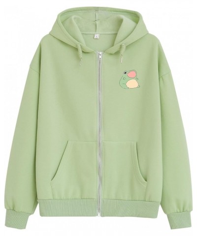 Cute Frog Crop Zip Up Hoodie Girls Kawaii Clothes Cottage Core Aesthetic Sweatshirt E Girl Cotton Jacket with Pockets A-green...