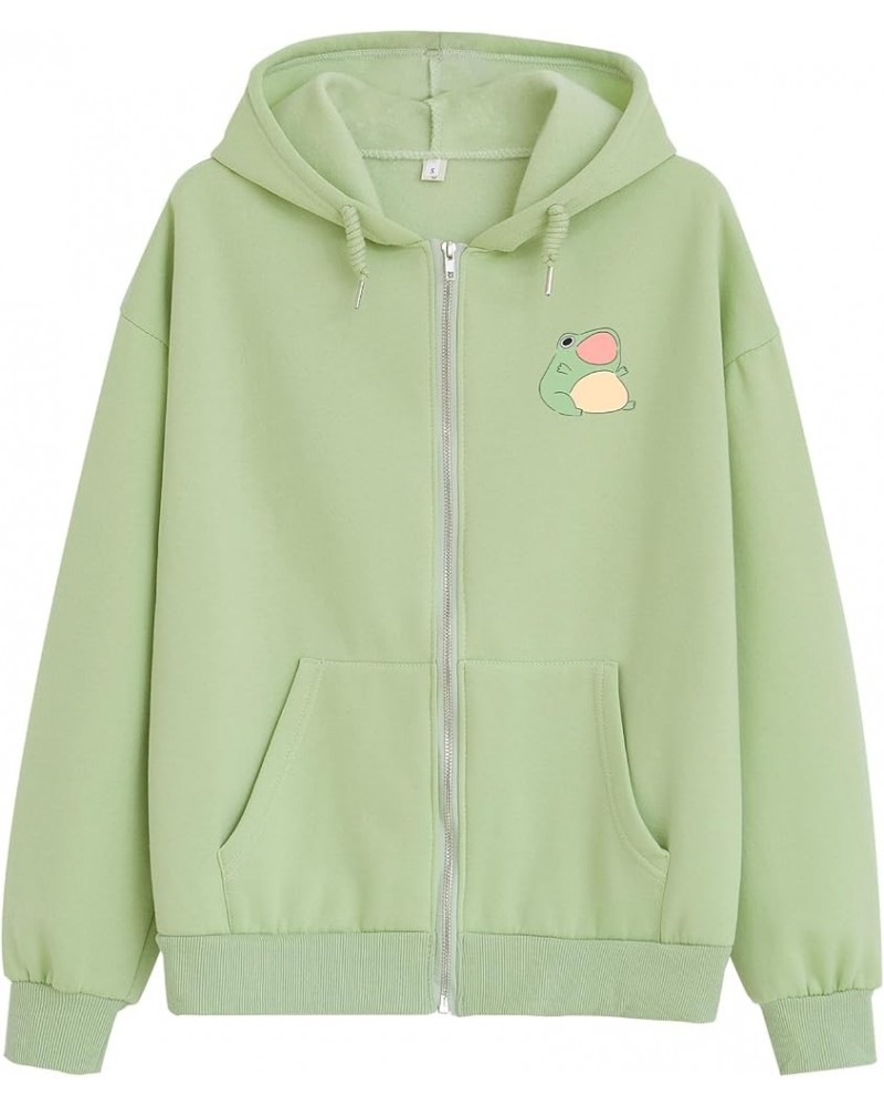Cute Frog Crop Zip Up Hoodie Girls Kawaii Clothes Cottage Core Aesthetic Sweatshirt E Girl Cotton Jacket with Pockets A-green...