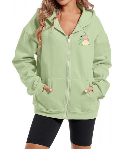 Cute Frog Crop Zip Up Hoodie Girls Kawaii Clothes Cottage Core Aesthetic Sweatshirt E Girl Cotton Jacket with Pockets A-green...