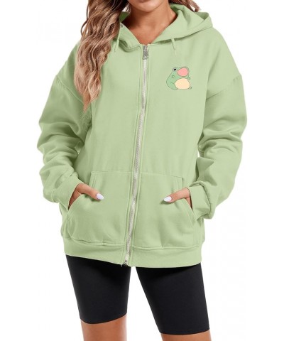 Cute Frog Crop Zip Up Hoodie Girls Kawaii Clothes Cottage Core Aesthetic Sweatshirt E Girl Cotton Jacket with Pockets A-green...