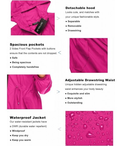 Women's Rain Jacket Plus Size Long Raincoat Lightweight Hooded Windbreaker Waterproof Jackets with Pockets Rose Red $26.51 Coats