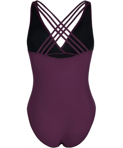 Women's One Piece Swimsuit Tummy Control Bathing Suits V Neck Swimwear Criss Cross Back Deep Merlot $14.00 Swimsuits