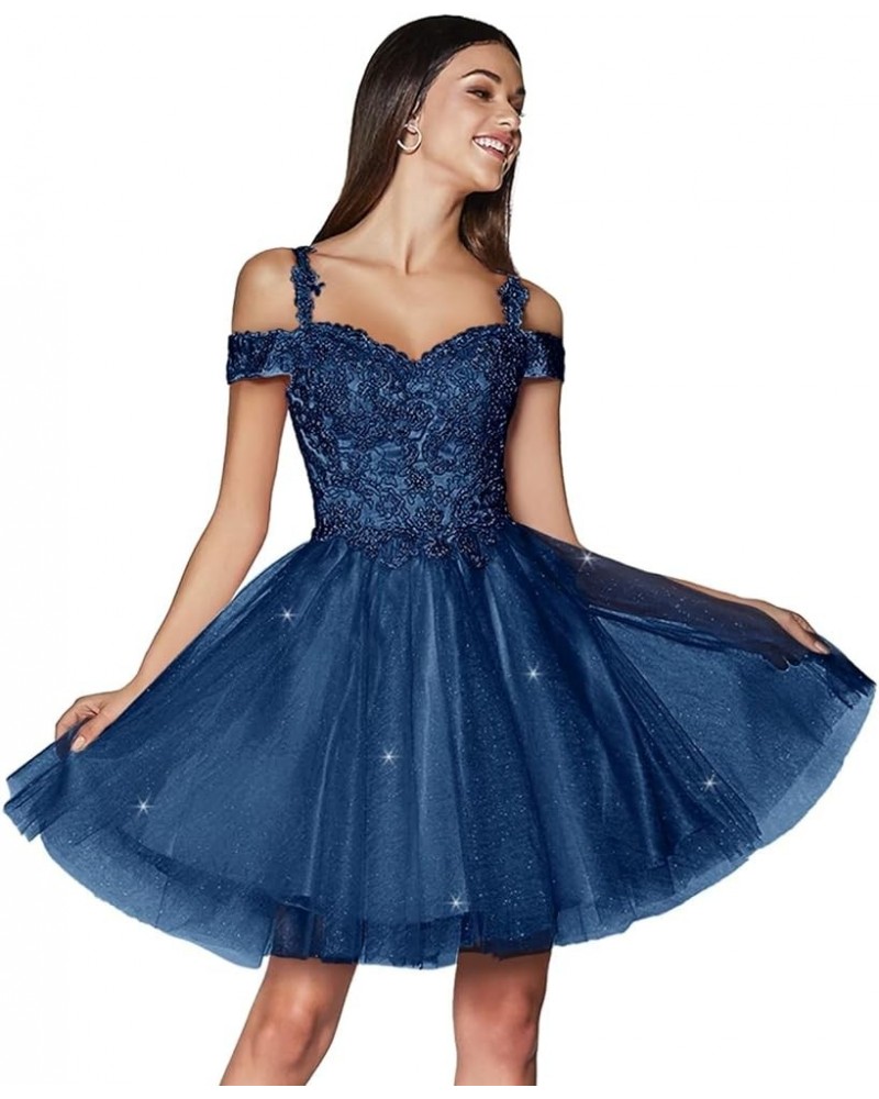 Sparkly Lace Applique Homecoming Dresses Cold Shoulder Tulle Short Beaded Prom Party Gowns Teal $32.12 Dresses