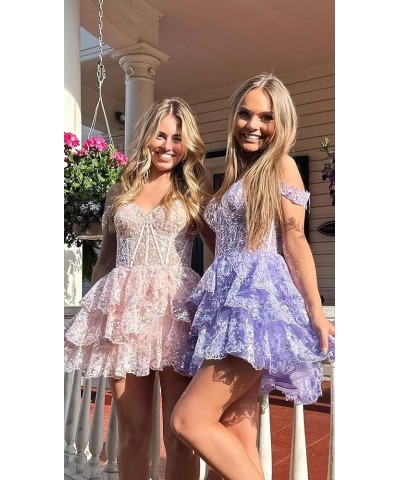 Tiered Lace Sequin Homecoming Dresses for Teens 2024 Off Shoulder Ruffle Prom Dress Sparkly Mini Cocktail Gown Emerald Green ...