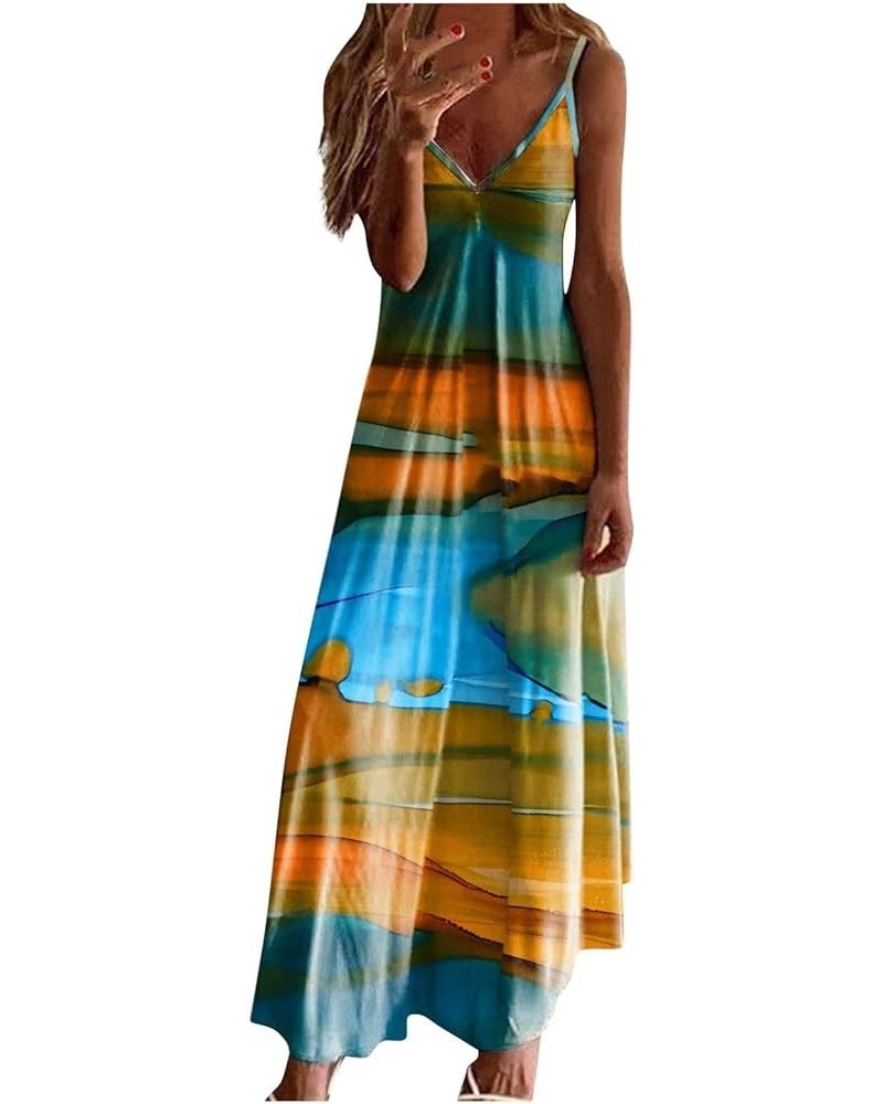 Summer Dresses for Women 2024,Casual Loose V-Neck Spaghetti Straps Maxi Swing Beach Dresses 2-brown $9.51 Dresses
