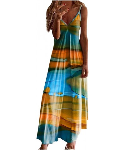 Summer Dresses for Women 2024,Casual Loose V-Neck Spaghetti Straps Maxi Swing Beach Dresses 2-brown $9.51 Dresses