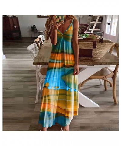 Summer Dresses for Women 2024,Casual Loose V-Neck Spaghetti Straps Maxi Swing Beach Dresses 2-brown $9.51 Dresses